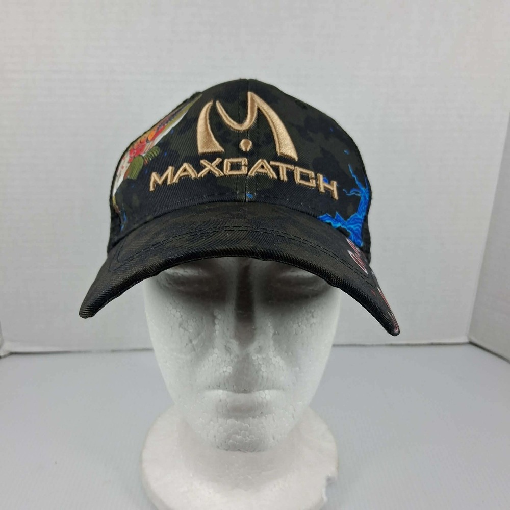 Maxcatch Fly Fishing Trucker Hat Black Camo Trout Graphic‎ Mesh Snapback Cap